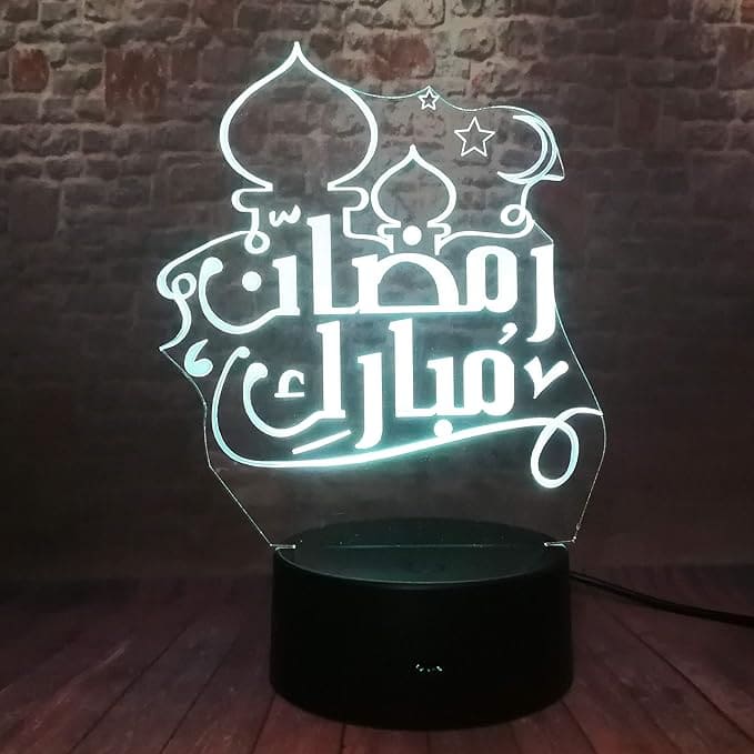 Ramadan Mubarak Acrilic 16 Color Desk Lamp With Plastic Base - Charged By USB Or Batteries - B0CQ4JGQNC