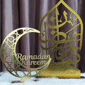 Ramadan Blessed & Ramadan Crescent Gold Wood Golden Set - B0BWWZLS26
