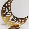 Wooden Ramadan Kareem Crescent With Candle 14 Inch - Golden - B09WJJFZ7N
