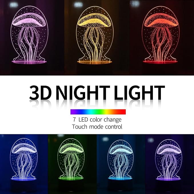 Jelly Fish Shaped Acrilic Desk Lamp With Plastic Base & 7 Changing Colors - Charged By USB Or Batteries - B0CDH119HN
