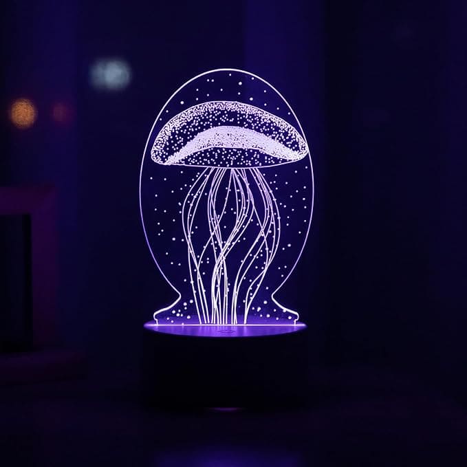 Jelly Fish Shaped Acrilic Desk Lamp With Plastic Base & 7 Changing Colors - Charged By USB Or Batteries - B0CDH119HN