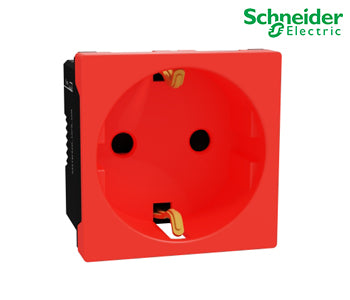 German Socket Outlet, Schneider Miluz E, 16A 250V, 2 Pin with Earth UPS, 2 Module, Red - M3TB426_UPS_GR