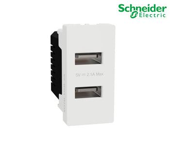 USB Type A, Schneider Miluz E, 2 Port, 2.1A, 1 Module, White - M3TB_USB_2A