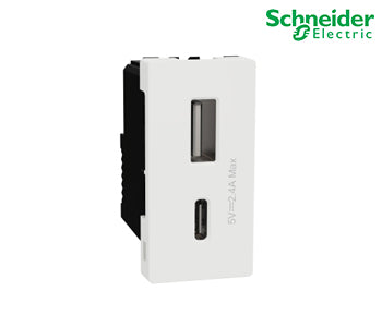 USB Type A+C, Schneider Miluz E, 2 Port, 2.4A, 12W, 1 Module, White - M3TB_USB_AC