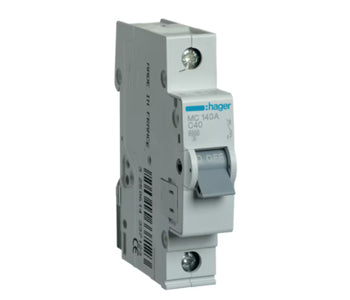 Hager Miniature Circuit Breaker 1 Pole 40A 6kA - MC140A