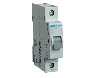 Hager Miniature Circuit Breaker 1 Pole 63A 6kA - MC163A