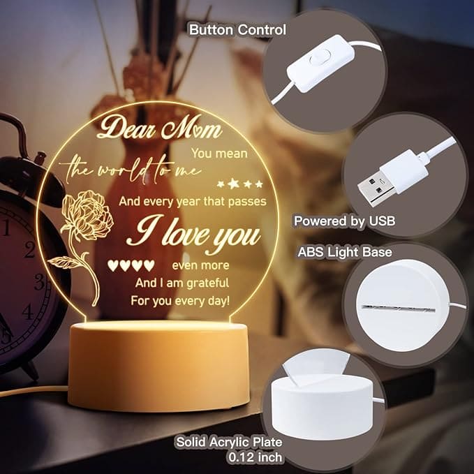 مصباح مكتب اكريليك للام علي شكل قلب بقاعدة بلاستيكيه يعمل بالUSB و يشمل زر تحكم - B09W563V94