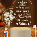Heart Shaped Acrilic Desk Lamp Engraved With French Phrases For Mothers With Plastic Base & Switch Control - Charged By USB - B0C8N5LPXR