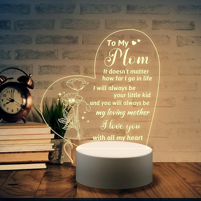 Heart Shaped Acrilic Desk Lamp For Mothers With Plastic Base & Switch Control - Charged By USB - B0BL6JCH9K