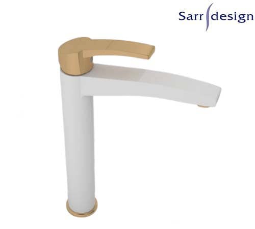 Amazon Single Lever Long Basin Mixer With Push-up Waste White & Gold - Sarrdesign - SD1123-D-WGP