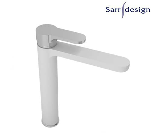 Tara Single Lever Long Basin Mixer With Push-up Waste White & Silver - Sarrdesign - SD1255-D-WCP