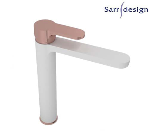 Tara Single Lever Long Basin Mixer With Push-up Waste White & Rose Gold - Sarrdesign - SD1255-D-WRG