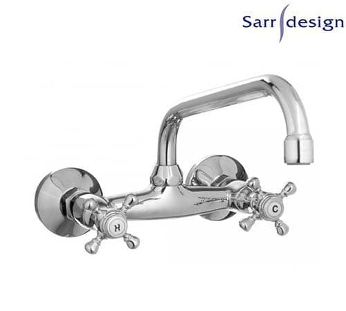 Mesta Dual Handle Wall-mount Kitchen Mixer Swivel Tube Spout With Ceramic Disk Chrome - Sarrdesign - SD2038-2-CP