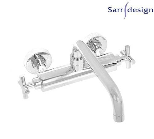Twin Dual Handle Wall-mount Kitchen Mixer With Swivel Tube Spout- Ceramic Disk Chrome - Sarrdesign - SD2075-2-CP