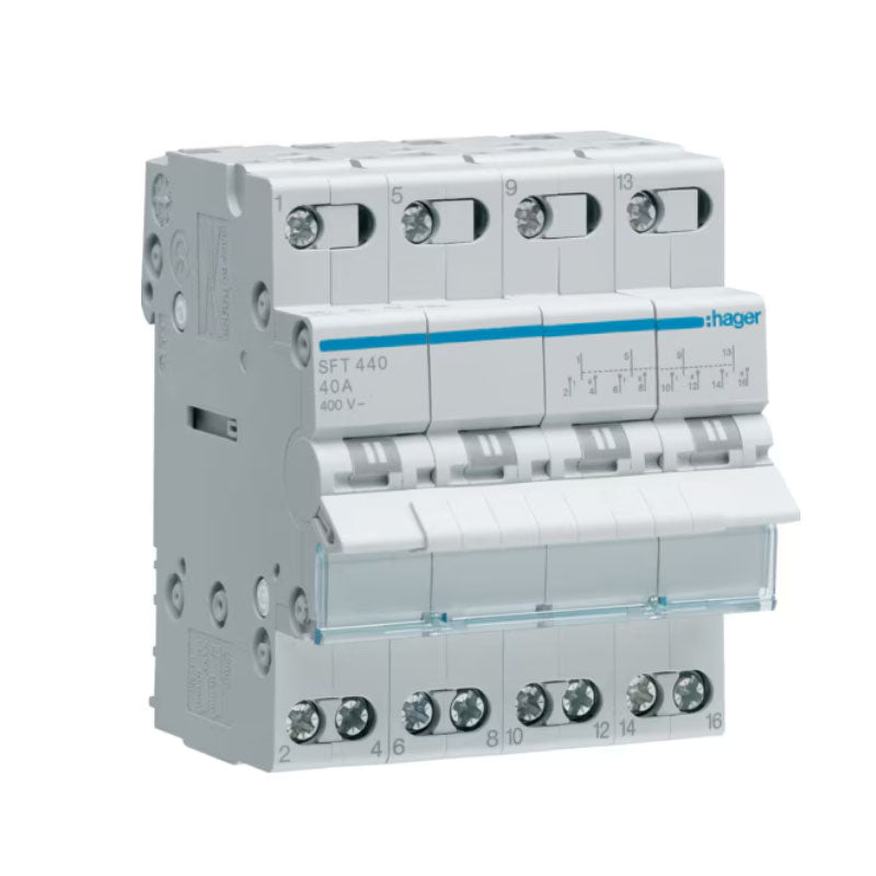 4-pole, 40A Centre Off Modular Changeover Switch with Top Common Point - SFT440