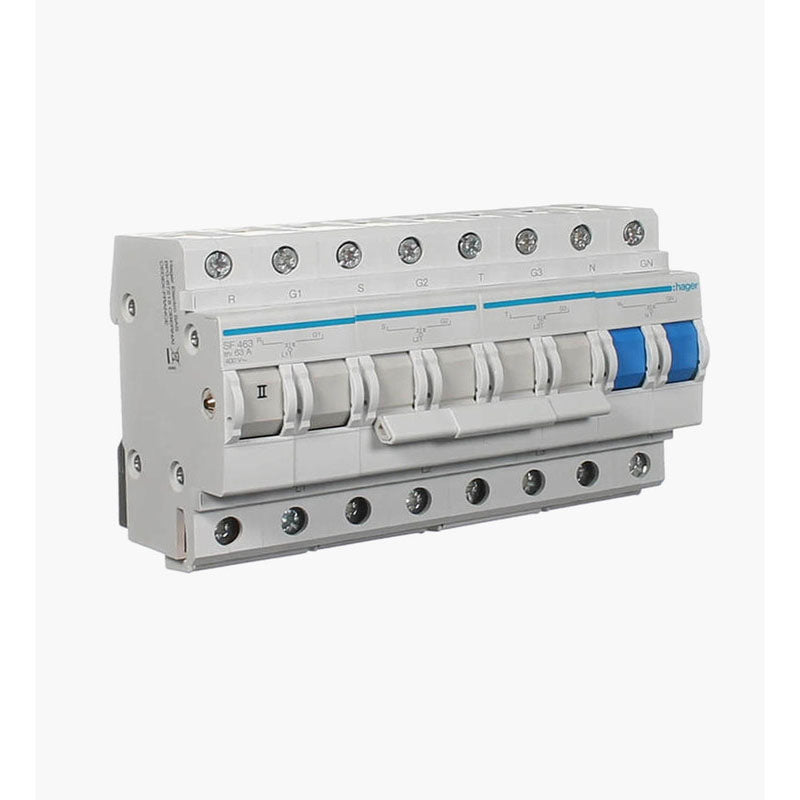 4-pole, 63A Centre Off Modular Changeover Switch with Top Common Point - SFT463