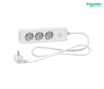 Trailing lead, Unica extend, 3 Schuko, Switchable, 1.5m cable, white