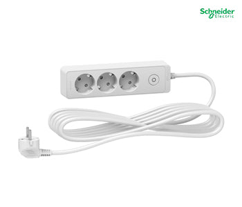Trailing lead, Unica extend, 3 Schuko, 5m cable, white