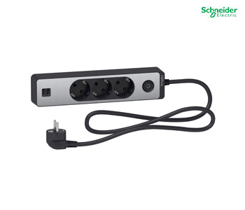 Trailing lead, Unica extend, 3 Schuko, Switchable, USB type A+A, 1.5m cable, anthracite/alu