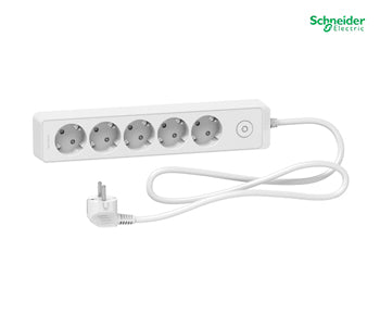 Trailing lead, Unica extend, 5 Schuko, Switchable, 1.5m cable, white