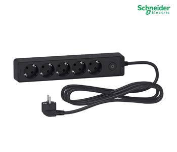 Trailing lead, Unica extend, 5 Schuko, Switchable, 3m cable, anthracite