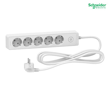 Trailing lead, Unica extend, 5 Schuko, swicthable, 3m cable, white