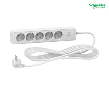 Trailing lead, Unica extend, 5 Schuko, 5m cable, white