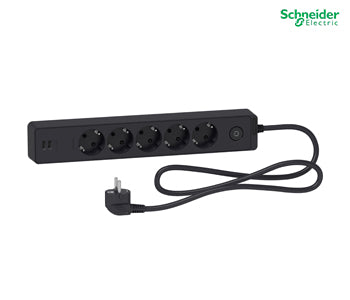 Trailing lead, Unica extend, 5 Schuko, swicthable, USB type A+A, 1.5m cable, anthracite