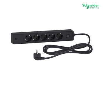 Trailing lead, Unica extend, 5 Schuko, USB type A+A, 3m cable, anthracite