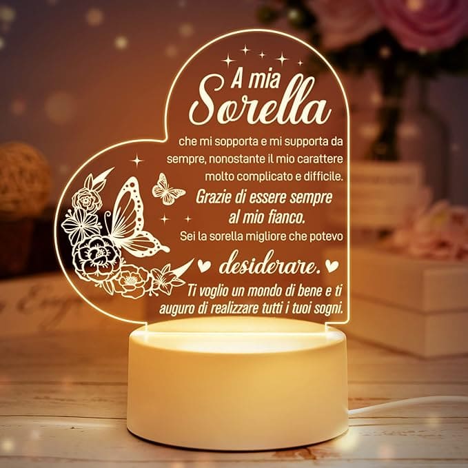 Heart Shaped Acrilic Desk Lamp Engraved With French Phrases For Sisters With Plastic Base & Switch Control - Charged By USB - B0C3V15RSQ