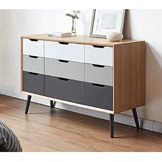 White & Gray & Brown MDF Shoe Storage Includes 3 Drawers & 6 Hinge Shutters & Beech Wood Legs 90*120*40 Cm - Pecky - SU53