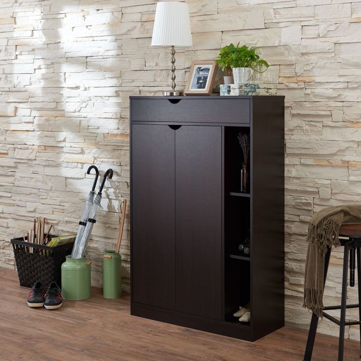 Brown MDF Shoe Storage Includes 2 Hinge Shutters Including 3 Shelves Within & A Drawer & An Open Part 120*80*40 Cm - Pecky - SU54