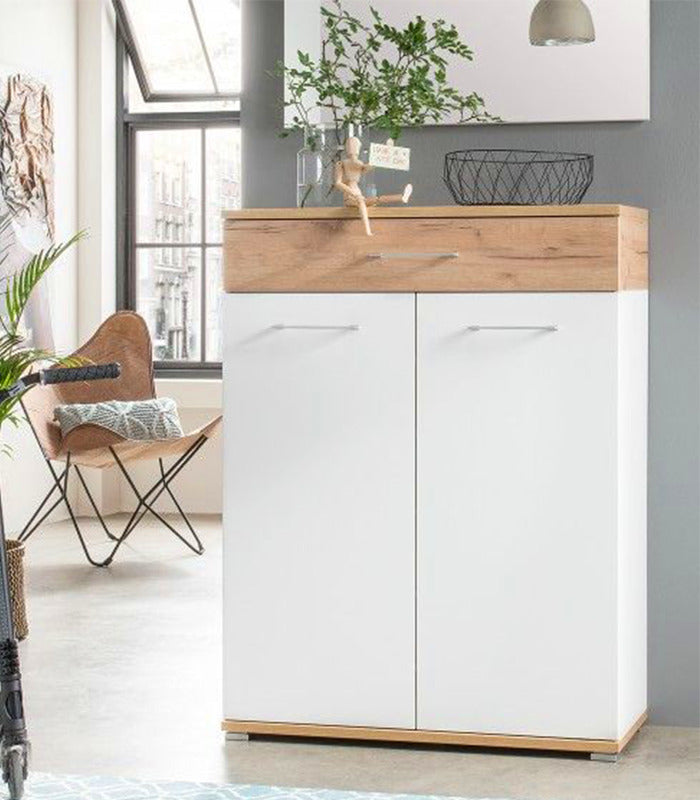 White & Brown MDF Shoe Storage Includes A Drawer & 2 Hinge Shelves Including 3 Shelves 120*80*40 Cm - Pecky - SU61