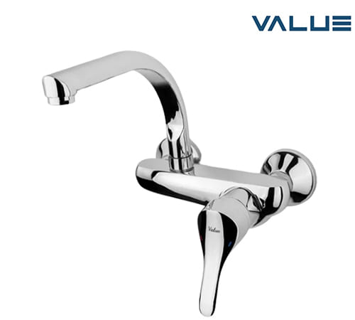 Wall Mount Kitchen Mixer With Semi-Circular Swivel Spout - Chrome - Value - VK7035