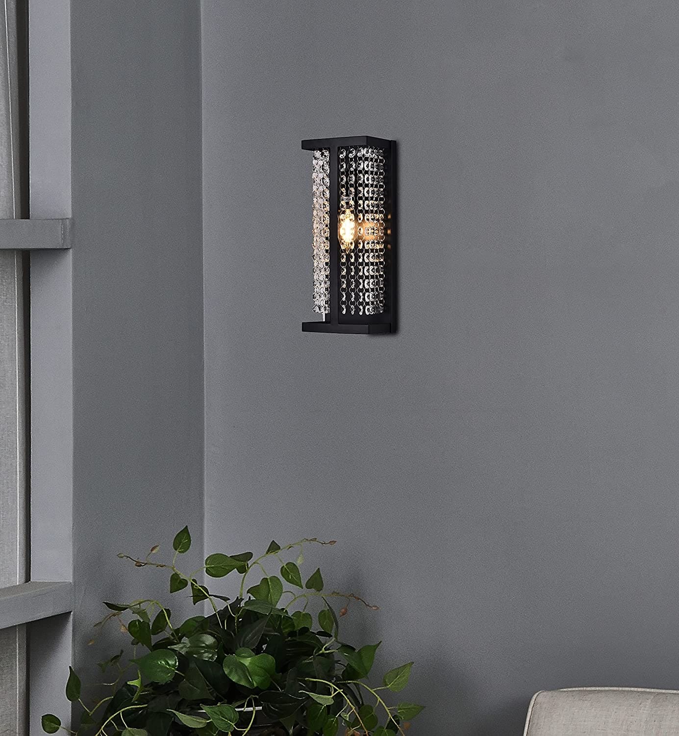 مصباح حائط واي لايت - معدن و كريستال - أسود - 12*30 سم - YL645