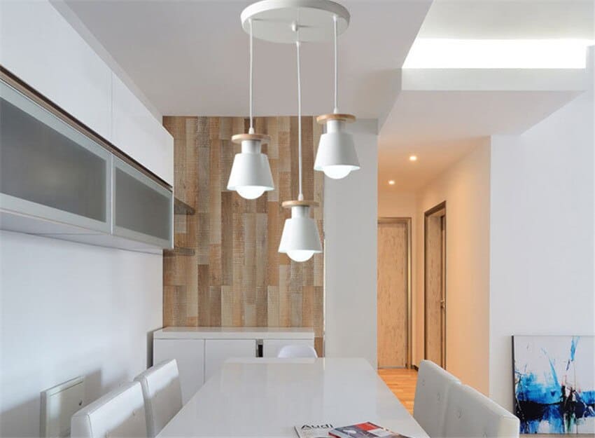 مصباح سقف واي لايت - معدن و خشب زان - أبيض - 113*28 سم - YL658