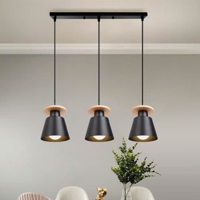 مصباح سقف واي لايت - معدن و خشب زان - أسود - 134*60*14 سم - YL663