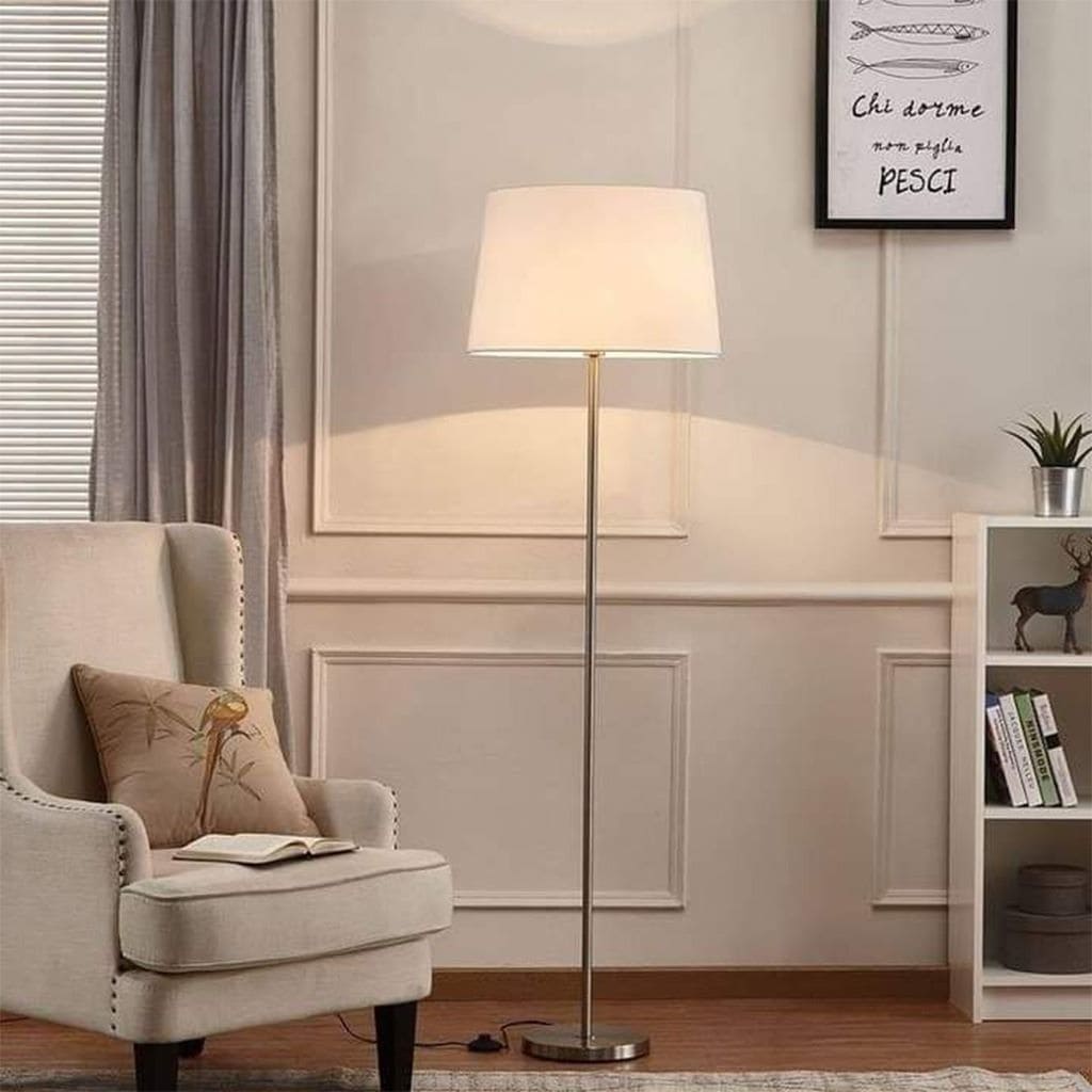 مصباح ارض واي لايت - معدن مدعوم بالقماش - فضي و أبيض - 40*164 سم - YLF0070