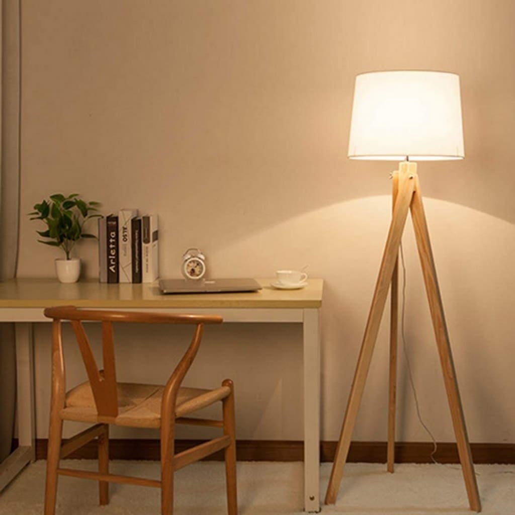 مصباح ارض واي لايت - قماش مدعوم و خشب - بيج و أبيض - 50*165 سم - YLF0080