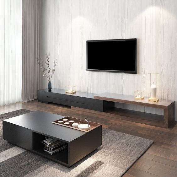مجموعة تحتوى على وحدة تلفزيون مصنوعة من خشب mdf عالي الجوده مكونه من 2 ضلفه قلاب أبيض وبني - 240*40*40 سم وترابيزة قهوة - بيكي - Set1