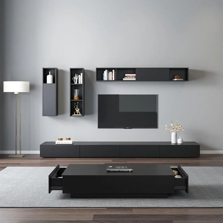 مجموعة تحتوى على وحدة تلفزيون مصنوعة من خشب mdf عالي الجوده مكونه من 4 درج و 3 بوكس علوي - أسود - 240*40*40 سم وترابيزة قهوة - Set11