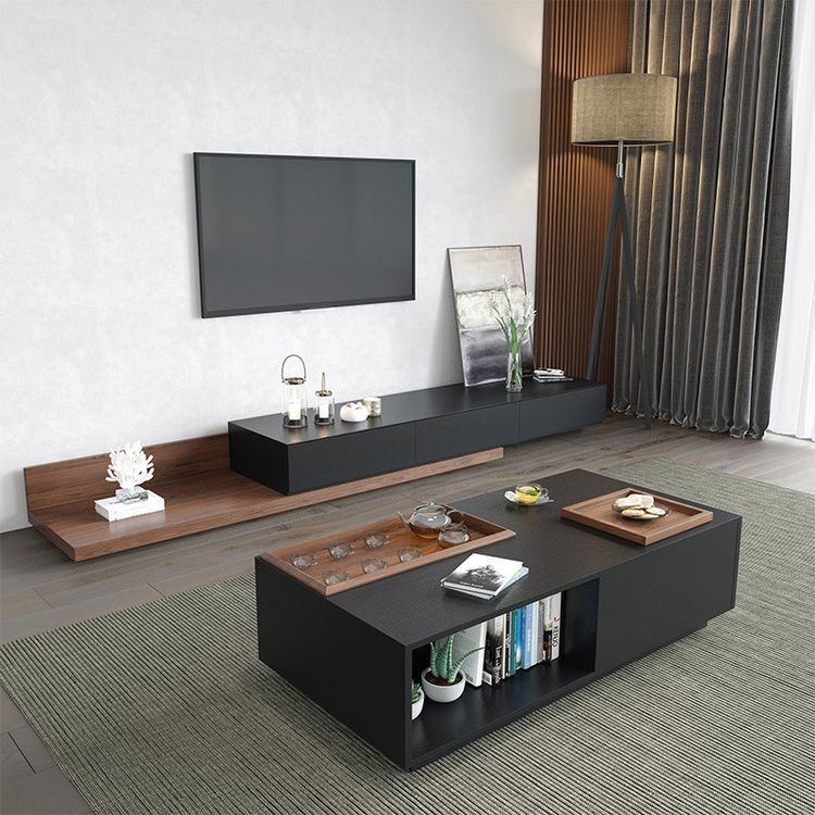 مجموعة تحتوى على وحدة تلفزيون مصنوعة من خشب mdf عالي الجوده مكونه من 3 درج - أسود وبني - 240*40*40 سم وترابيزة قهوة - بيكي - Set12