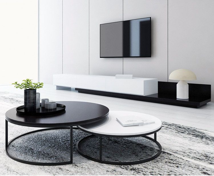 مجموعة تحتوى على وحدة تلفزيون مصنوعة من خشب mdf عالي الجوده مكونه من 3 درج - أسود و أبيض - 240*40*40 سم وترابيزة قهوة - بيكي - Set16