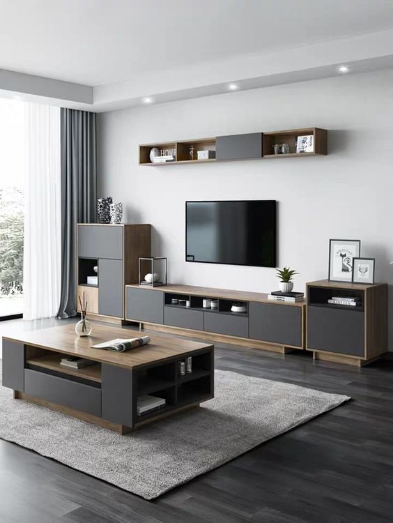 مجموعة تحتوى على وحدة تلفزيون مصنوعة من خشب mdf عالي الجوده مكونه من ادراج و اضلف أسود وبني - 310*40*40 سم وترابيزة قهوة - بيكي - Set22