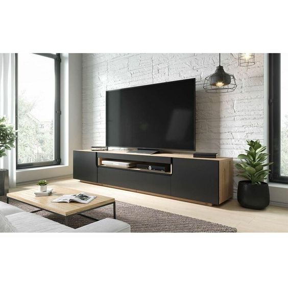 مجموعة تحتوى على وحدة تلفزيون مصنوعة من خشب mdf عالي الجوده مكونه من 2 ضلفه و درج - أسود وبني - 200*40*40 سم وترابيزة قهوة - بيكي - Set24