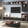 مجموعة تحتوى على وحدة تلفزيون مصنوعة من خشب mdf عالي الجوده مكونه من درج و ضلفه قلاب و مكتبه و جزء علوي يشمل ضلفتين أسود وبني - 240*40*40 سم وترابيزة قهوة - بيكي Set27