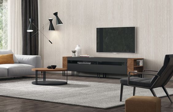 مجموعة تحتوى على وحدة تلفزيون مصنوعة من خشب mdf عالي الجوده مكونه من 2 درج و رجول معدن أسود وبني - 160*40*40 سم وترابيزة قهوة - بيكي - Set28
