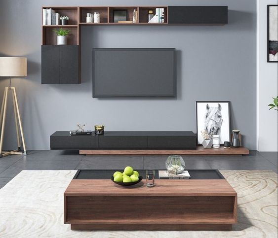 مجموعة تحتوى على وحدة تلفزيون مصنوعة من خشب mdf عالي الجوده مكونه من 3 درج و جزء علوي يتكون من ضلفتين أسود وبني- 200*40*40 سم وترابيزة قهوة - بيكي - Set3