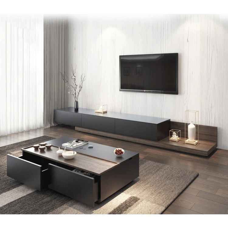 مجموعة تحتوى على وحدة تلفزيون مصنوعة من خشب mdf عالي الجوده مكونه من 3 درج - أسود وبني - 240*40*40 سم وترابيزة قهوة- بيكي Set31