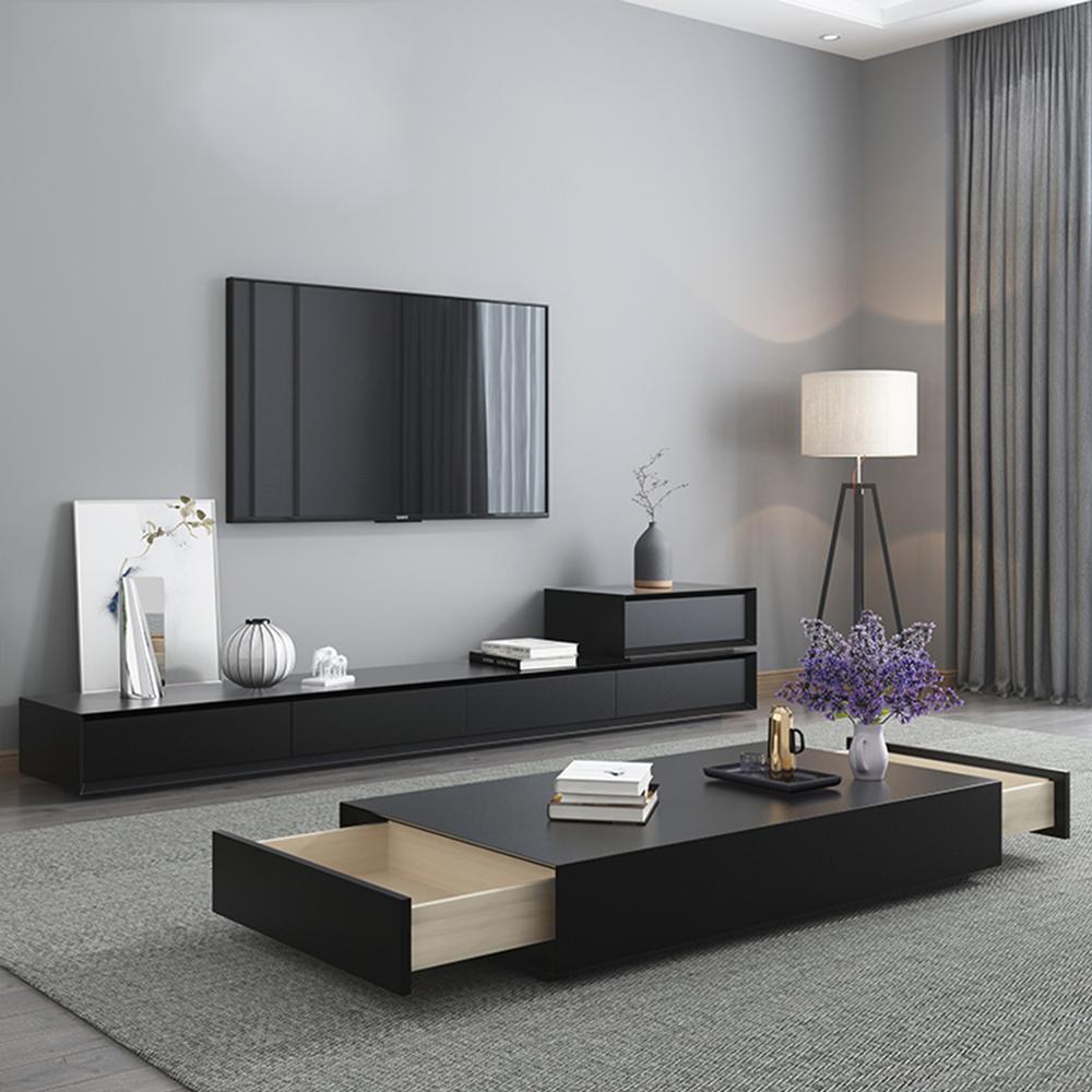 مجموعة تحتوى على وحدة تلفزيون مصنوعة من خشب mdf عالي الجوده مكونه من 5 درج - أسود - 240*40*40 سم وترابيزة قهوة - بيكي - Set36